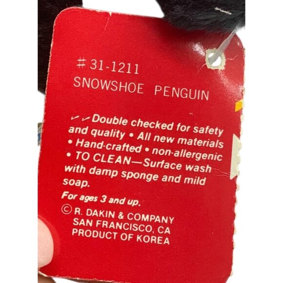 Vtg 1985 Dakin Snowshoe Penguin Plush Toy Holiday Collectible 8" 31-1211 Has TAG - Picture 4 of 7